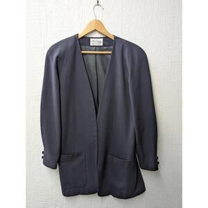 Vintage Paul Stanley 100% Wool Navy Blue Open Blazer Jacket Classic Corpcore 10